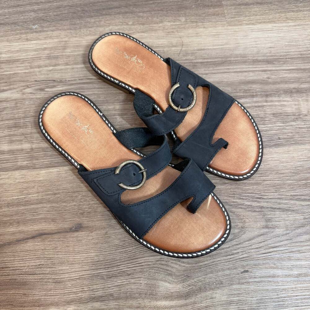 Coach & Four Black Slide Sandals Women’s 7.5 Made in Italy Buckle Strap